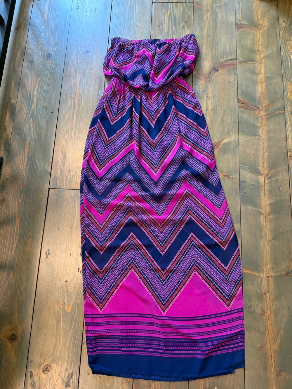 Express Strapless Chevron Maxi Dress in Fuchsia and Navy